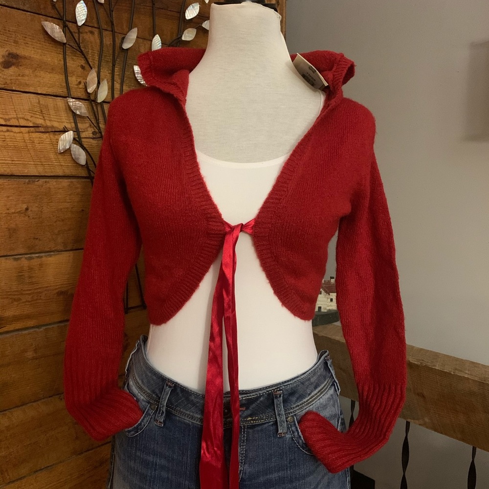 NEW crop top sweater with hood . With tags .